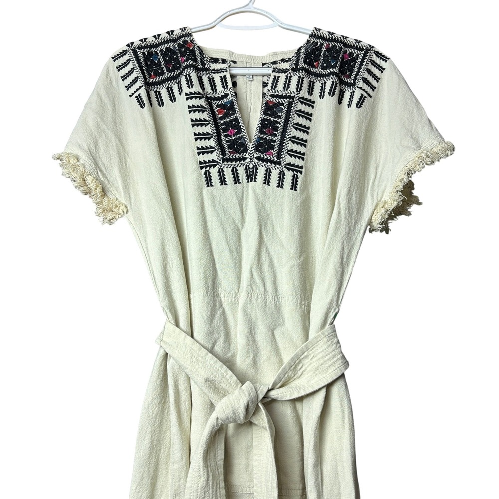 Madewell Women's size Medium Embroidered Belted Tunic Dress Linen Boho Peasant - Picture 5 of 10